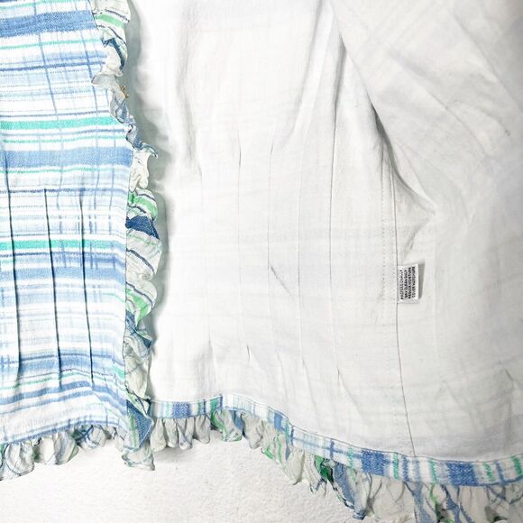 St. John Vintage Ruffle Striped Plaid Ruffle Blazer Jacket Blue Old Money - Picture 6 of 14